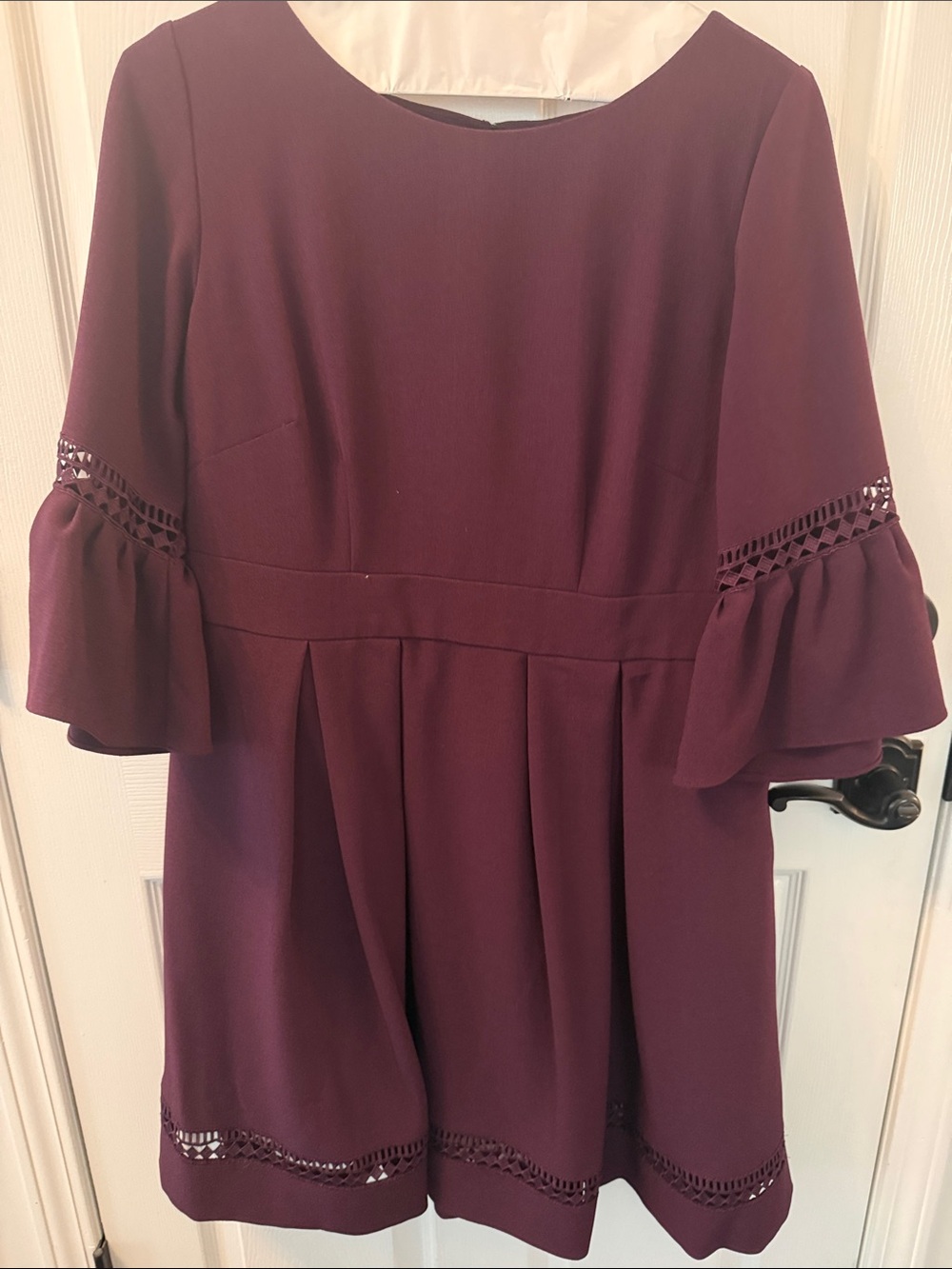 Eliza J Deep Plum Lace-Trim A-Line Dress